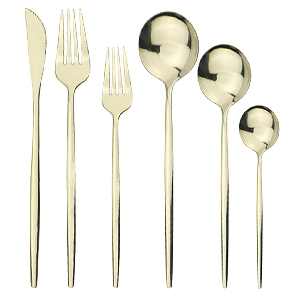 Ménagère Champagne en acier inoxydable 6 pièces, couverts chics et durables pour table raffinée
