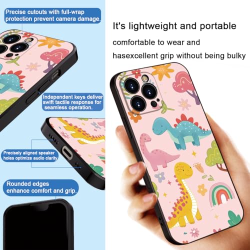 for iPhone 16 pro max Case Dinosaur Cartoon Cute Pink Phone Case - 3 Colorful Dinosaurs with Flowers & Rainbow Design, Playful & Stylish Protective Cover for Girls & Women (B1-cartoon cute dinosaurs)