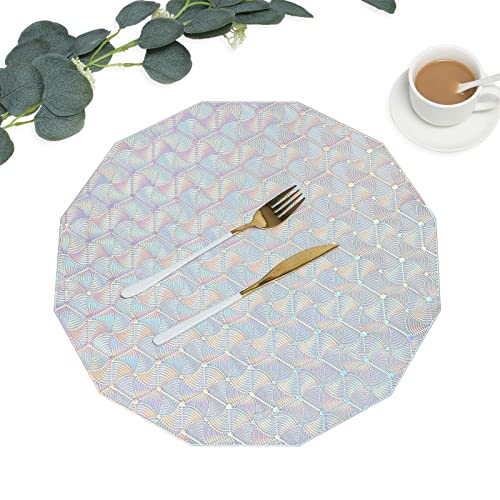 HeloHo 4Pcs Laser Metallic Pressed Placemat Geometric Rainbow Vinyl Placemats Decorative for Dining Table Wedding Party (Laser,Geometric 4Pcs) HeloHo 4Pcs Laser Metallic Pressed Placemat Geometric Rainbow Vinyl Placemats Decorative for Dining Table Wedding Party (Laser,Geometric 4Pcs)