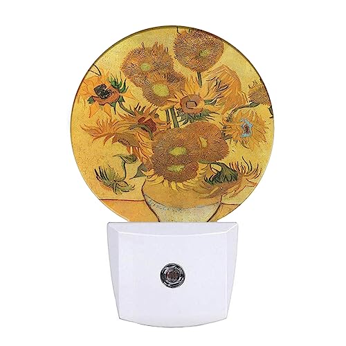 Image of EKOBLA Van Gogh Sunflower Night Light, Modern Floral Art Night Lights Plug Into Wall for Kids, 0.5W for Stairway, Hallway and Bedroom