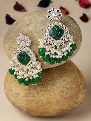 Floral Kundan Dangle Drop Earrings (E104830)