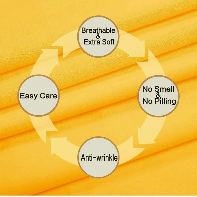 Image of Single Bed Super Solid Plain Bedsheet Cotton Microfiber with 1 Pillow Covers Yellow