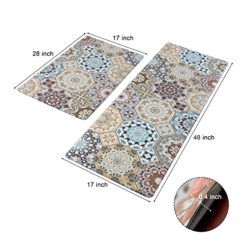 Jabogrii 2Pcs Kitchen Rugs, Cushioned Anti Fatigue Kitchen Mat Pvc Non Slip Waterproof Rug Runner Comfort Standing Floor Mats Kitchen Carpet Set For Sink, Laundry 17"X48"+17"X28" #TOP1