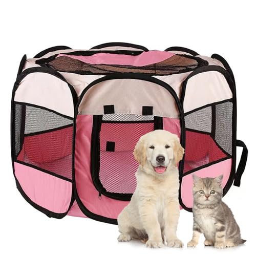 Duscdesp Recinto Portatile per Cani e Cuccioli - Uso Interno ed Esterno, Impermeabile in Tessuto Oxford - Adatto a Gatti e Conigli di Piccole Dimensioni (Rosa)
