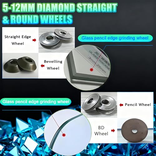 Pulidora portátil de Bordes de Vidrio de 800 W con Rueda de Diamante y Disco de Pulido, Velocidad de 1 a 3 m/min para Bordes biselados Rectos y Redondos de Vidrio