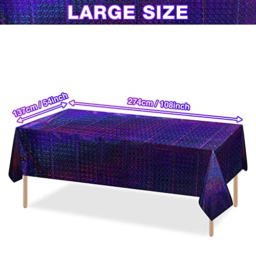 Image of FunnyPars 4 Pack Iridescent Purple Plastic Tablecloths Shiny Disposable Laser Rectangle Table Covers Holographic Foil Tablecloth Iridescent Kpop Birthday Bridal Wedding Party Decoration, 54 inchx108 inch
