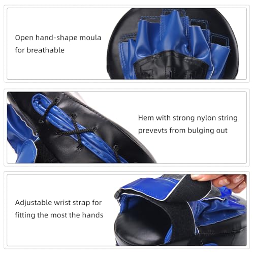 Image of Valleycomfy Boxing Curved Focus Punching Mitts- Leatherette Training Hand Pads,Ideal for Karate, Muay Thai Kick, Sparring, Dojo, Martial Arts(Blue)