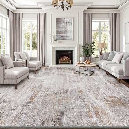 LUMI 8x12 Washable Area Rug for Living Room, Ultra Soft Modern Abstract Rugs Non Slip with Rubber Backing, Low Profile, High Traffic, Stain Resistant Carpets, Ideal for Bedroom, Dining Room, Indoor