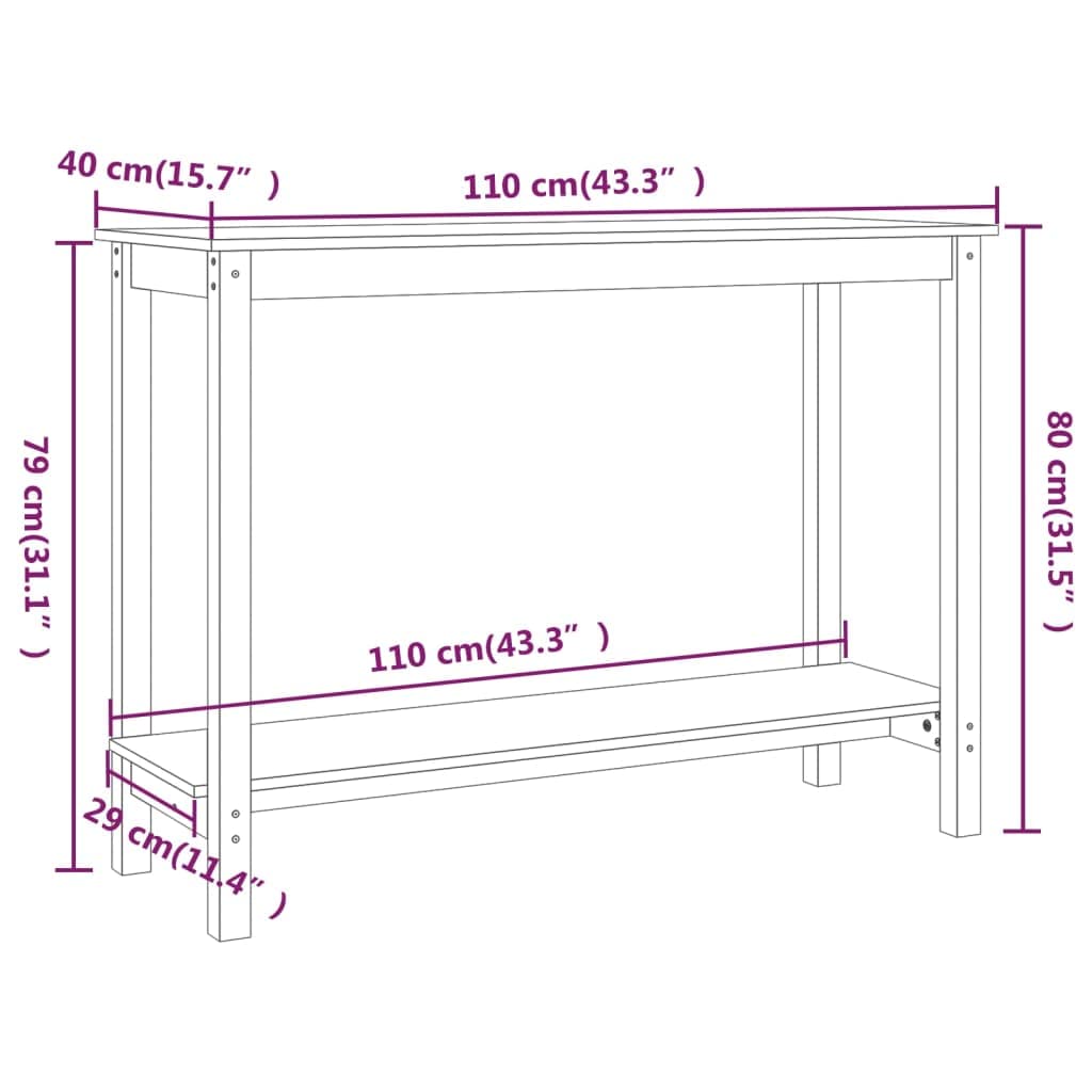 Mesa consola blanca 110 x 40 x 80 cm – Clásica mesa auxiliar de madera maciza de pino maciza, mesa de pasillo estable en estilo rústico para pasillo, salón y entrada