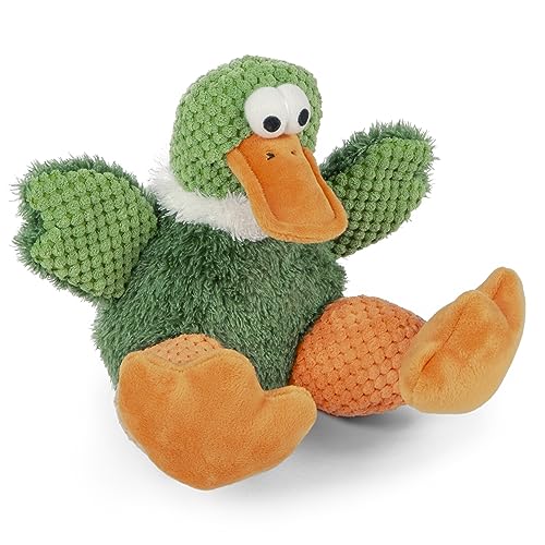 Image of goDog Checkers Sitting Duck Squeaky Plush Dog Toy, Chew Guard Technology - Green, Large