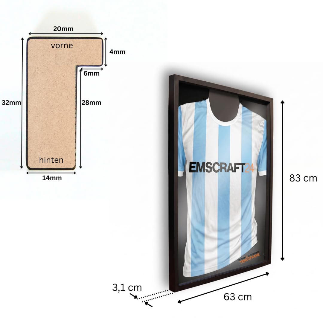 Trikotrahmen 63x83 cm mit Trikot Bügel Schablone Bilderrahmen MDF-Holz