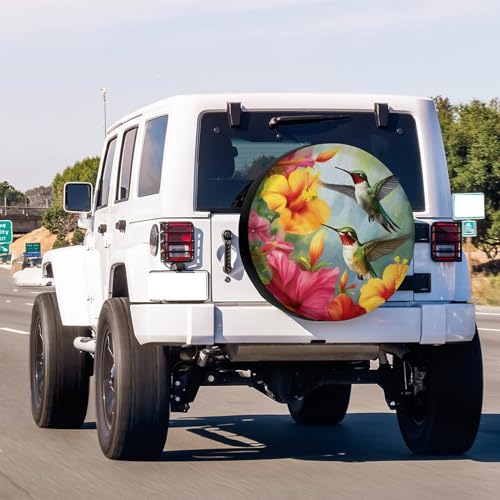 Image of Delerain Hummingbirds Flower Spare Tire Covers Waterproof Dust-Proof Spare Wheel Cover Universal Fit for Trailer, RV, SUV, Truck and Many Vehicle (17 Inch for Diameter 31 inch-33 inch)