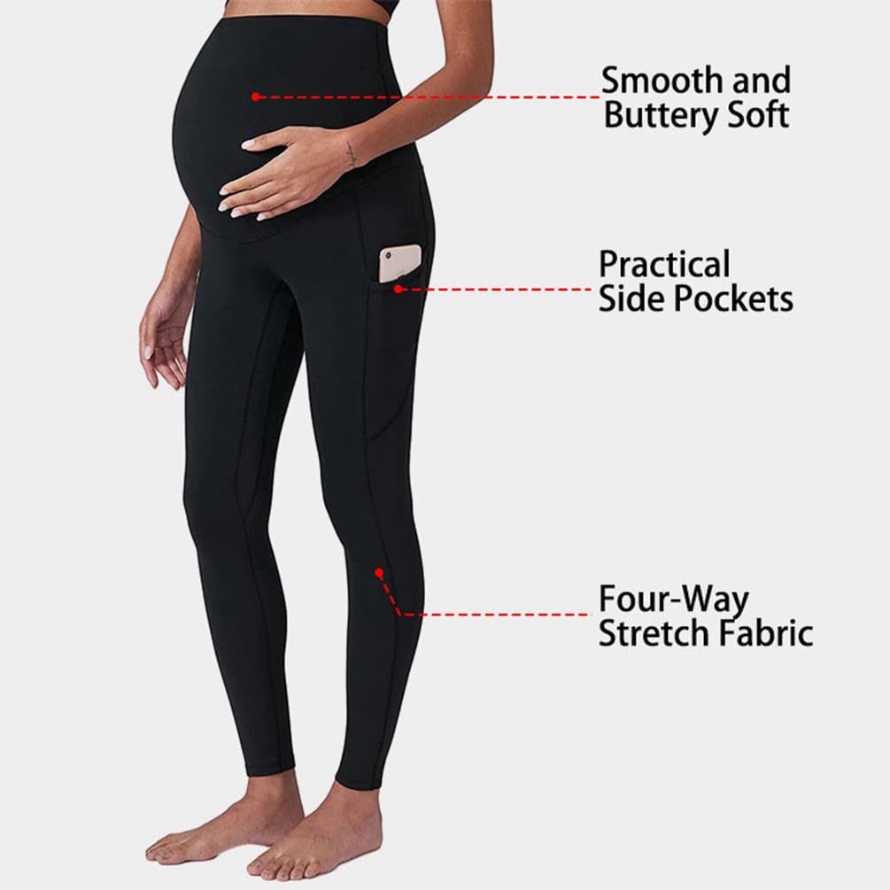 2 PCS Stretch Legging Grossesse Maternité,Confortablement Taille Haute Pantalon de maternité Sports et Loisirs Confortable Legging Vêtements Grossesse Opaque