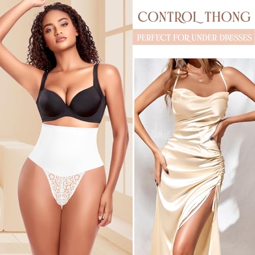 Image of Werena Tummy Control Thong Shapewear for Women High Waist Body Shaper Panties Girdle Lace Shaping Underwear