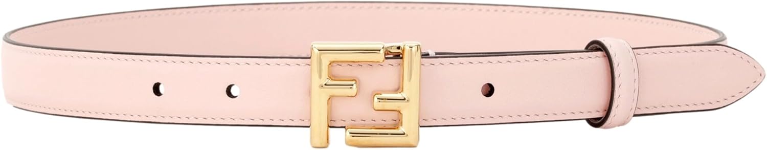 FENDI Women’s Calf Leather Belt, Pink, Size 85cm (33.5"), Gold-Tone FF Logo Buckle, Luxury Designer Fashion Accessory Model 8C0648