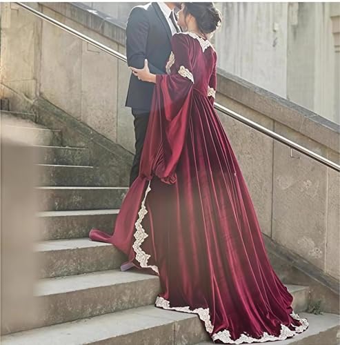 Dydsz Medieval Elegant Evening Dresses for Women Long Sleeves Velvet Formal Party Dress Lace Masquerade Ball Gown2