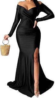 Women's Off Shoulder High Split Long Formal Party Maxi Dress, Off Shoulder High Split Dress - Buy now