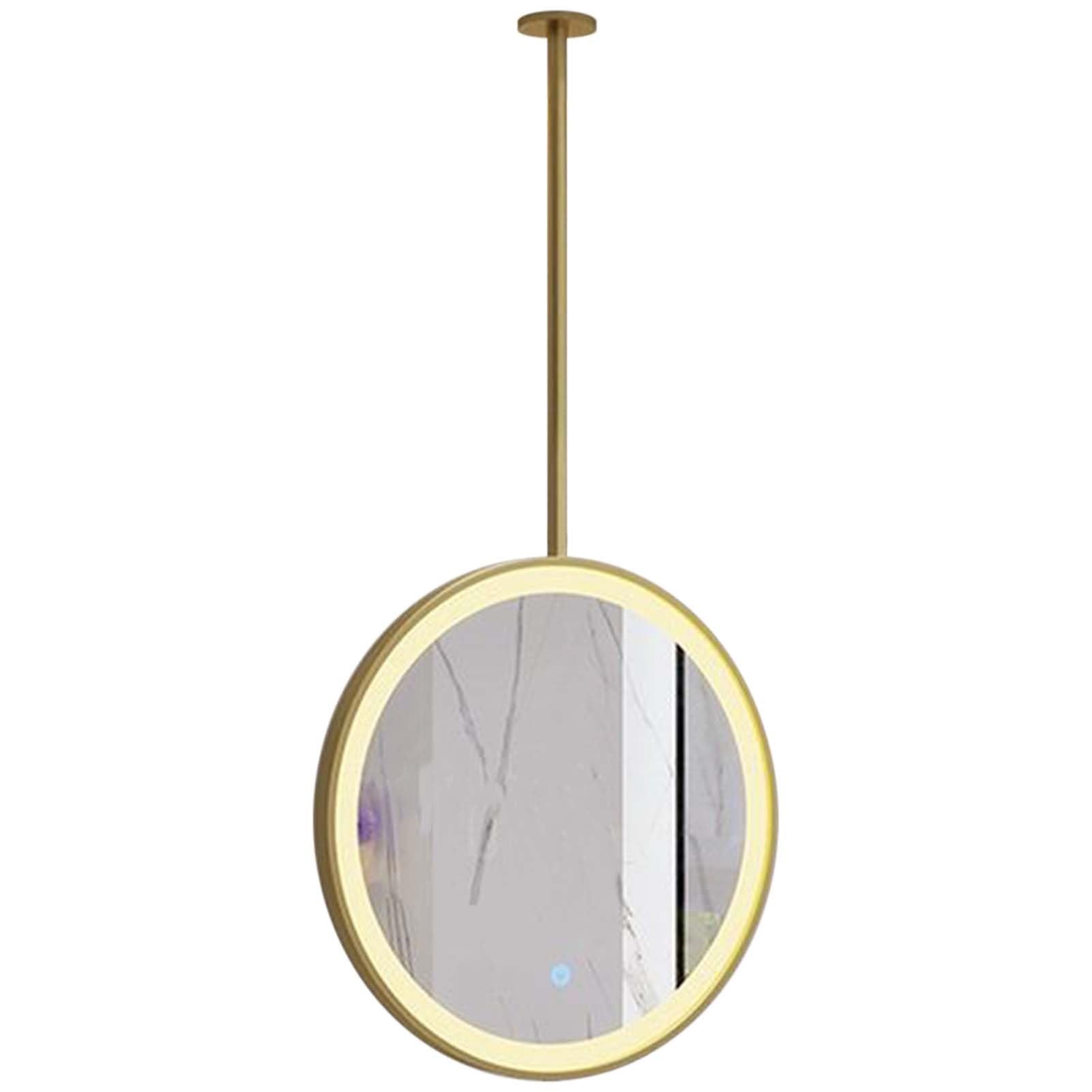 FGXHHS Ceiling Mounted Mirror Decorative Circle Vanity with Hanging Rod, LED Wall Suspended Mirrors for Bathroom Washroom Shaving Makeup(Gold,Diameter-60CM/23.6INCH)