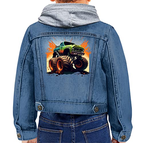 Great Truck Toddler Hooded Denim Jacket - Printed Jean Jacket - Themed Denim Jacket for Kids