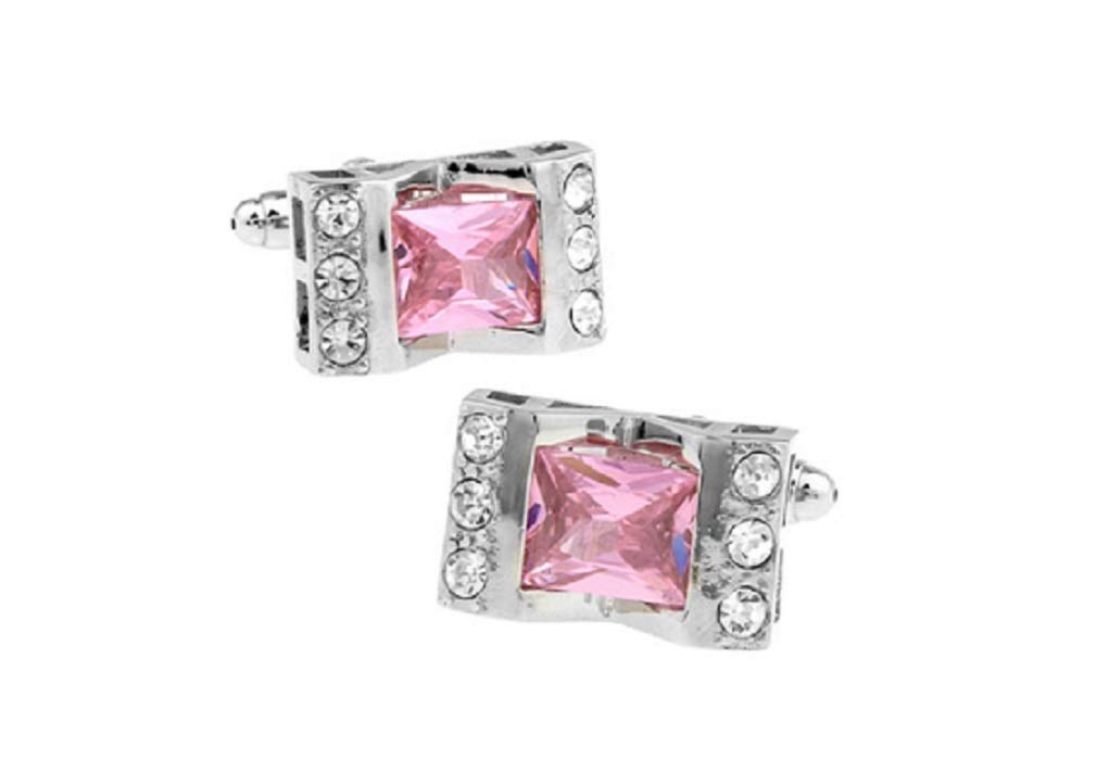 Pink Crystal with Clear Accents Cufflinks in Presentation Gift Box & Polishing Cloth-image-42