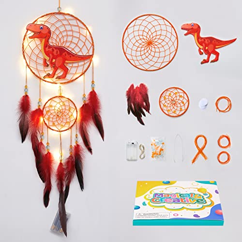 Bienbee DIY Dream Catcher Kit for Kids DIY Kits for Kids Dinosaur Wall Decor for Boys Feather Dream Catcher Gifts for Boys Room Decor for Birthday Nursery Red