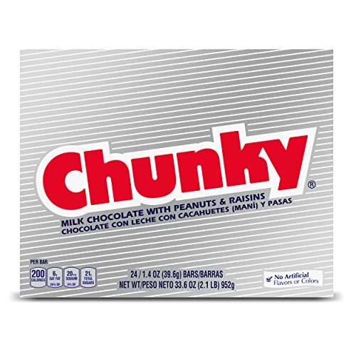 Chunky, Bulk 24 Pack, Milk Chocolate with Peanuts and Raisins Individually Wrapped Candy Bars, 33.6...
