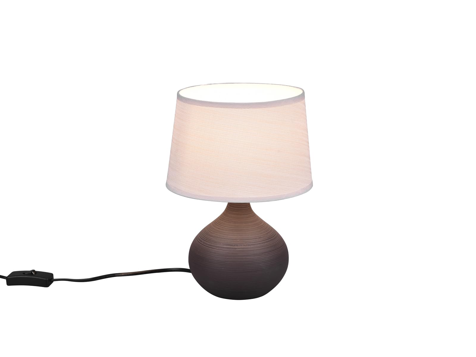 Trio Lighting Martin Lampada Da Tavolo Base Ceramica Pera Marrone Paralume Sabbia H. 29cm D...