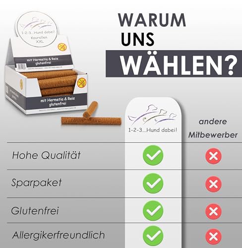 123... Hund dabei! - Kaurollen XXL 50er Tray (Hermetia/Insekten) - Dentalkaurolle - Glutenfrei - Vorteilspaket - Kaustangen für Hunde - Kausticks - Zahnpflege - Kaurollen für Hunde