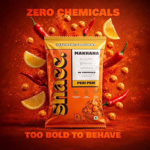 Image of Snacc Peri Peri Makhana, Spicy Roasted Fox Nuts, Protein Rich, Gluten Free, MSG Free, Zero Trans Fat, Zero Sugar, Low Calorie 18 g small pocket (Pack of 4, Peri peri)