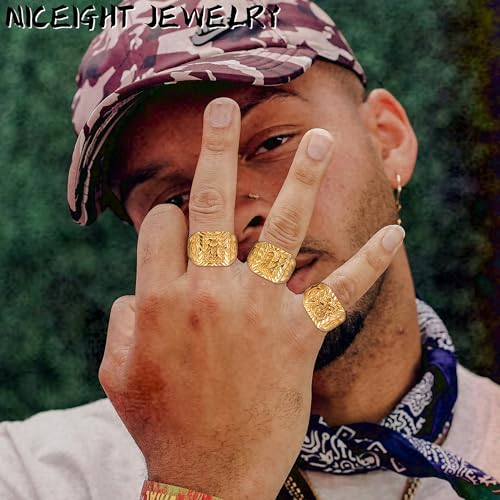 5Pcs 18K Gold Filled Rings Set for Men Women Kanji Rings Rich Luck Wealth Dragon Dollar Rings Set Adjustable Size4