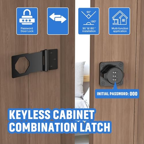 Image of Cabinet Password Hasp Locks 90 Degree Barn Door Lock Household Security Combination Latch Lock for Locker, Fence, Bathroom, Outdoor, Garden (Black-1PC)