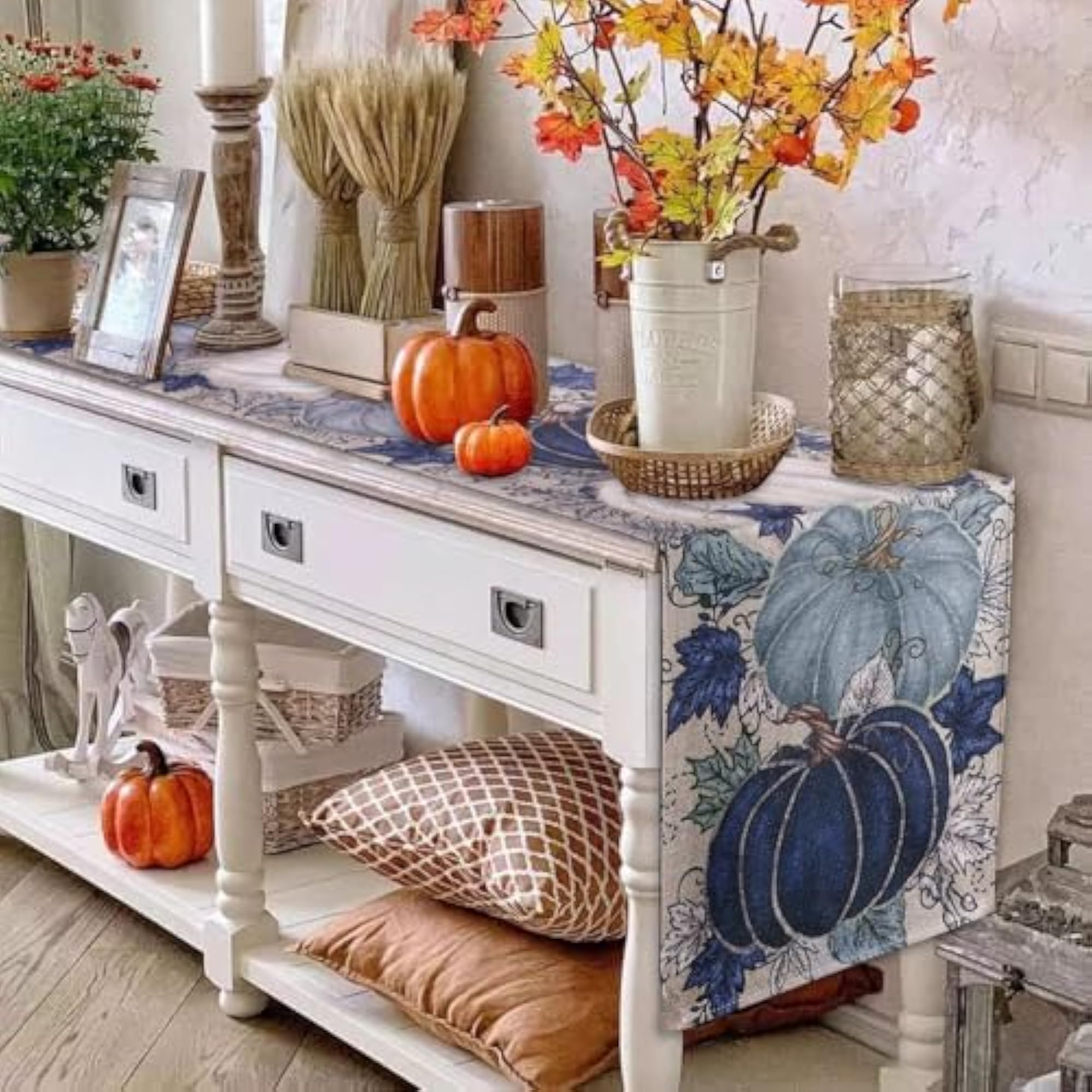 Pumpkins Leaves Fall Table Runner
