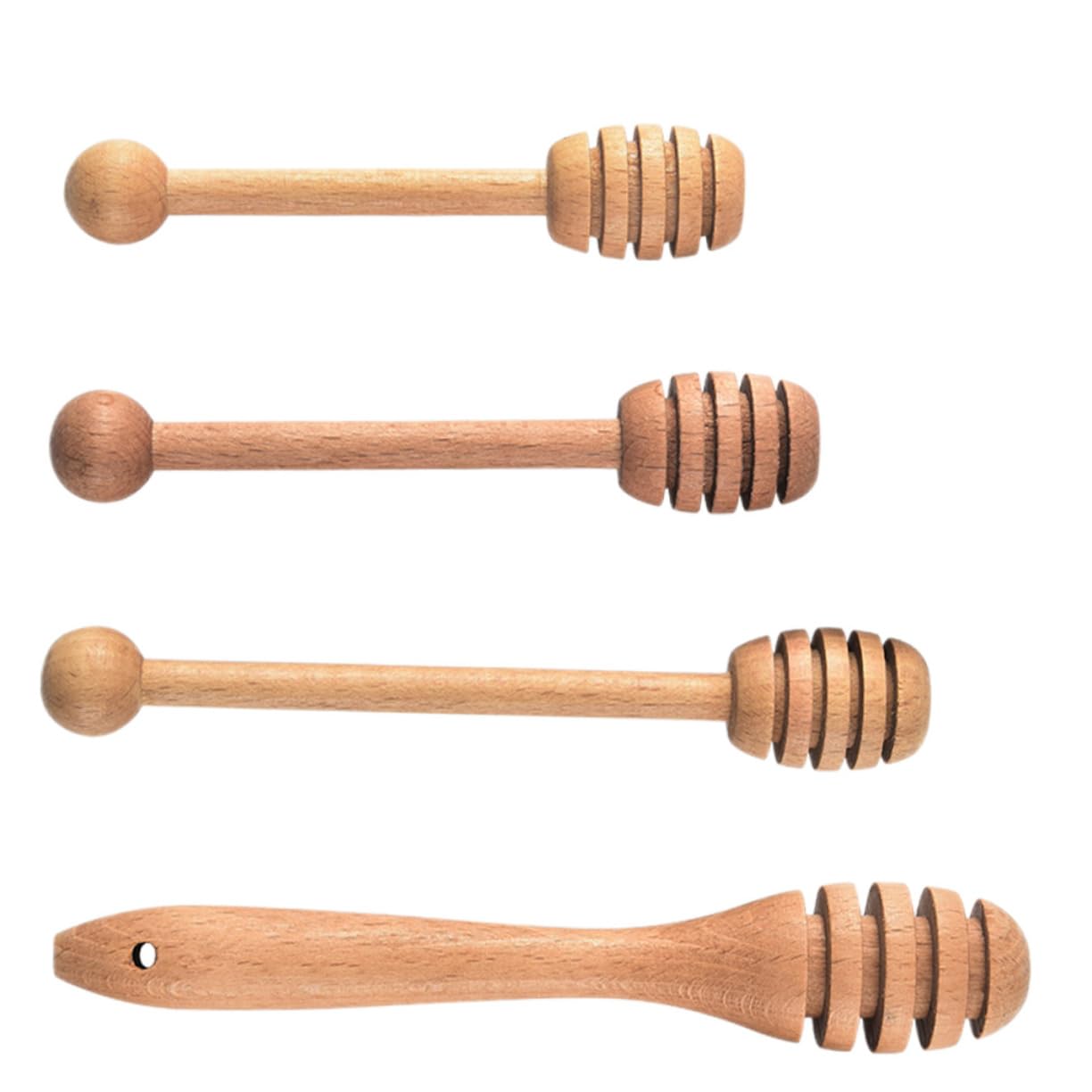 CIYODO 4Pcs Wooden Honey Stir Sticks Reusable Mixing Spoons with Deep Grooves Washable for Honey Dispensing Jam Serving Compact Log Color
