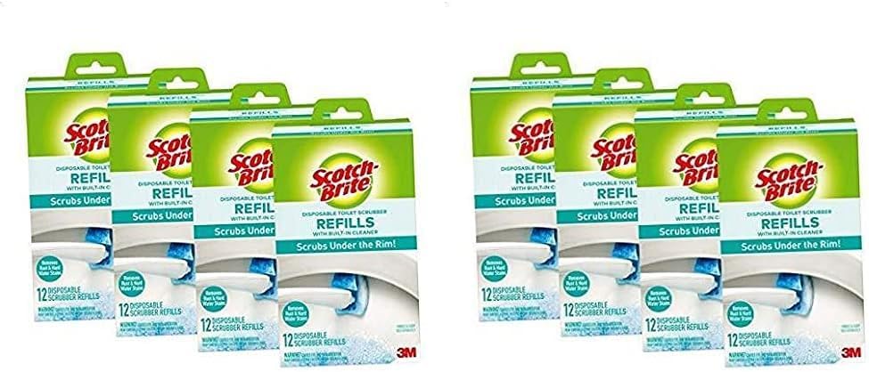 Scotch-Brite Disposable Toilet Scrubber Refills, Removes Rust & Hard Water Stains, 12 Count,(Pack of 8)