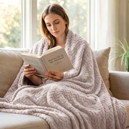 Image of Exclusivo Mezcla Fleece Throw Blanket for Couch Sofa, 50 inchx70 inch, Camel