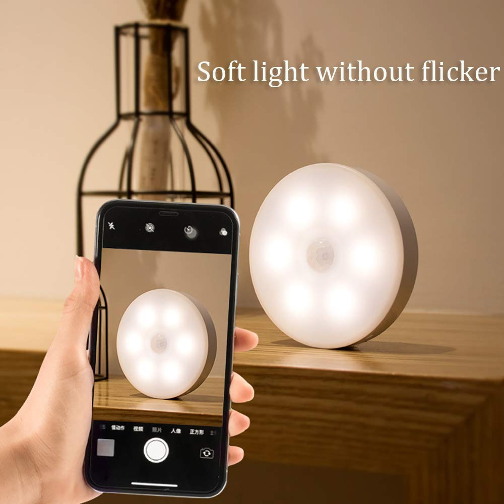 La luz del sensor, Armario de luz, LED portátil noche la luz, carga por USB, Stick-en cualquier lugar de escaleras, luces seguras para pasillo, baño, dormitorio, cocina (Pack de 3),Warm light