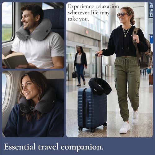 Image of Brookstone Free Form Travel Pillow Lightweight Flexible Memory Foam Pillow | Adjustable Internal Spine Shapes Into a U, Roll or Curve for Neck, Back or Side-Sleeper Support, Foldable for Any Trip