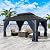 Gotland 2024 New 12' x 16' Hardtop Gazebo, Outdoor Iron Metal Double Roof Pergola with Curtains and Netting for Patio, Garden, Lawn, Navy