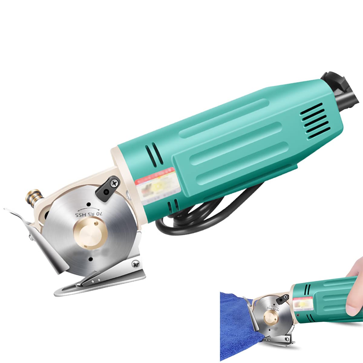Máquina cortadora eléctrica de Cuchillo Redondo, Tijeras eléctricas Multicapa para Tela, Hoja Redonda de 25 mm de Espesor y 70 mm, para Corte de Lana de Cuero de Tela Multicapa