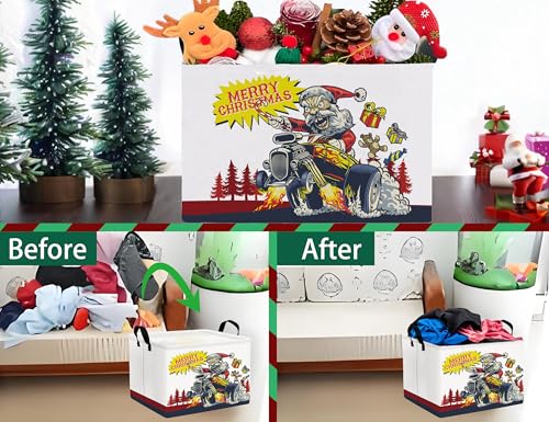 Image of Large Christmas Gifts Empty Baskets Kids Collapsible Holiday Storage Bin with Handle (Monster Truck Santa Claus)