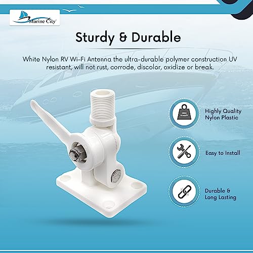 Image of Marine City Heavy Duty Nylon Ratcheting Adjustable Antenna Base Mount for Boats - for VHF, AIS, GPS, RV Wi-Fi or All Radiolabs Antennas