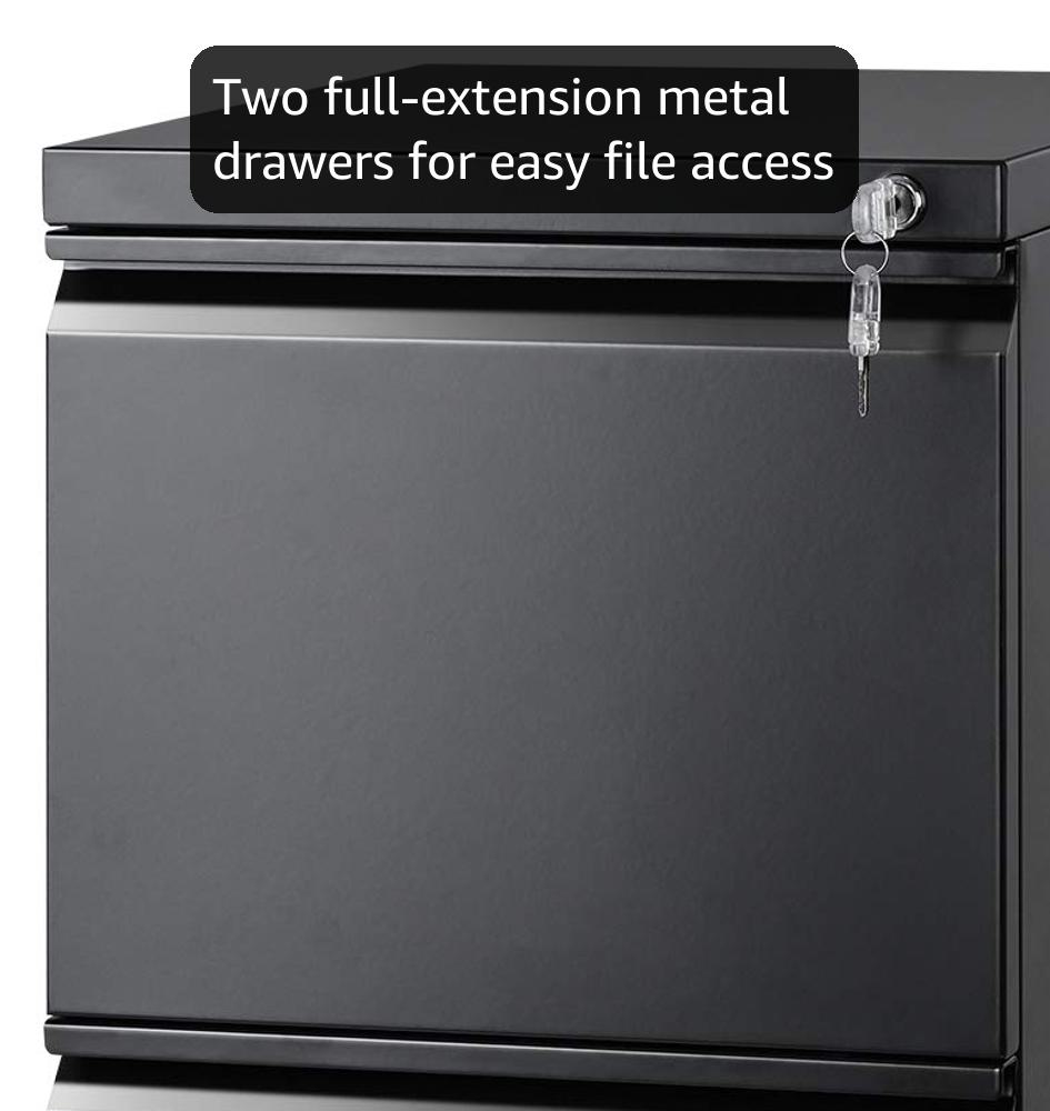 DEVAISE 2 Drawer Metal File Cabinet, Fully Assembled, Under Desk, Black, Lock, Fits Letter/Legal/A4 Size Files