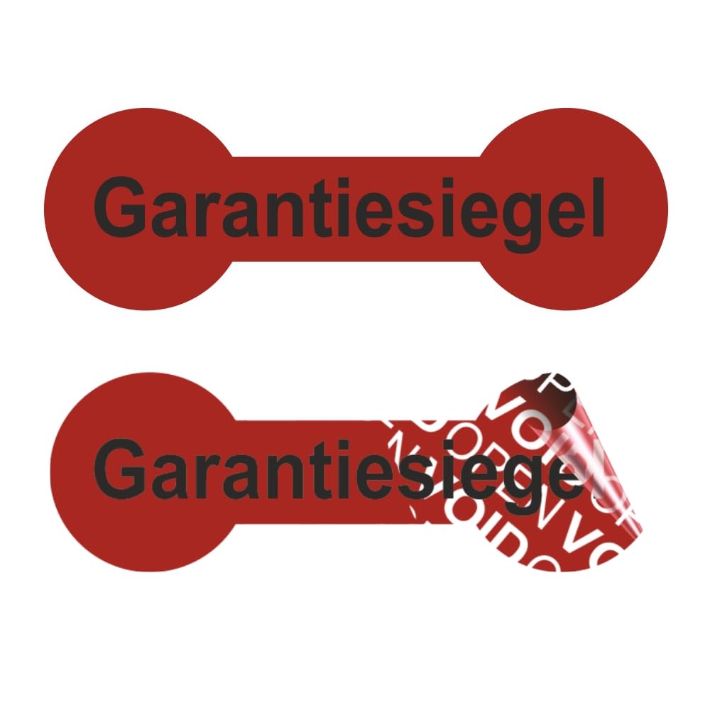 Void Open Sigillo – Etichette di sicurezza senza residui "Garanti" su rotolo, 60 x 20 mm, a forma di osso – rosso (500)