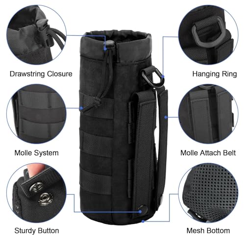 EEEKit Molle Bottle Pouch, 2PCS Tactical Water Bottle Holder with 2 D-Ring, Military Hydration Carrier Bag for Hiking Camping Backpack - Image 4
