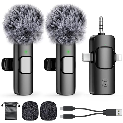 PoP voice 3 in 1 Professional Wireless Lavalier Microphone for iPhone, Android, Camera,Mini Microphone, Lapel Mic with Noise Reduction, Crystal Clear Sound for Recording, YouTube, Podcast, Vlogging