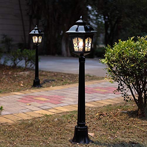 Lampa ogrodowa – antyczny aluminiowy słupek uliczny z lampionem z przezroczystego szkła – wodoszczelna lampa stojąca E27 na taras i wiktoriańskie wille