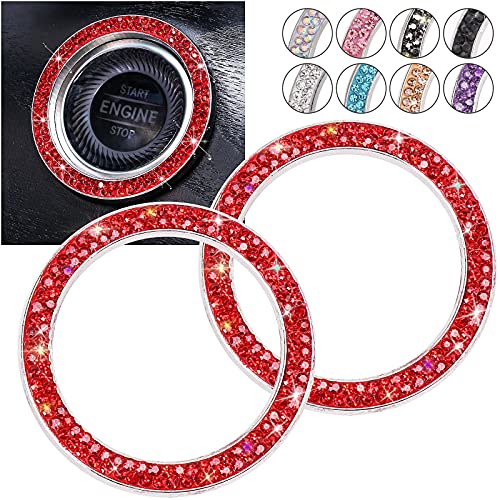 Image of 2Pcs Crystal Rhinestone Ring for Car Decor,Auto Engine Start Stop Decoration Crystal Interior Ring Decal for Vehicle Ignition Button-RED