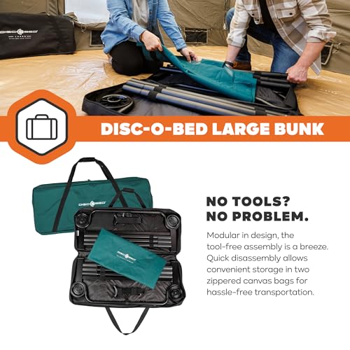 Image of Disc-O-Bed Portable Cam-O-Bunk Bed Large 2 Adult Sleeping Cot for Camping, Green