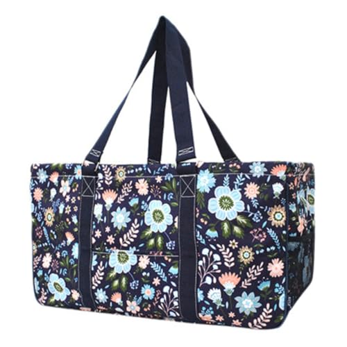 NGIL Large Collapsible Utility Tote (Pastel Floral-Navy)