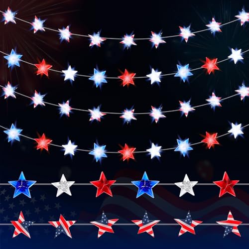 Guirlande lumineuse bleu blanc rouge 30 LED Glooglitter décoration 4 juillet et Memorial Day